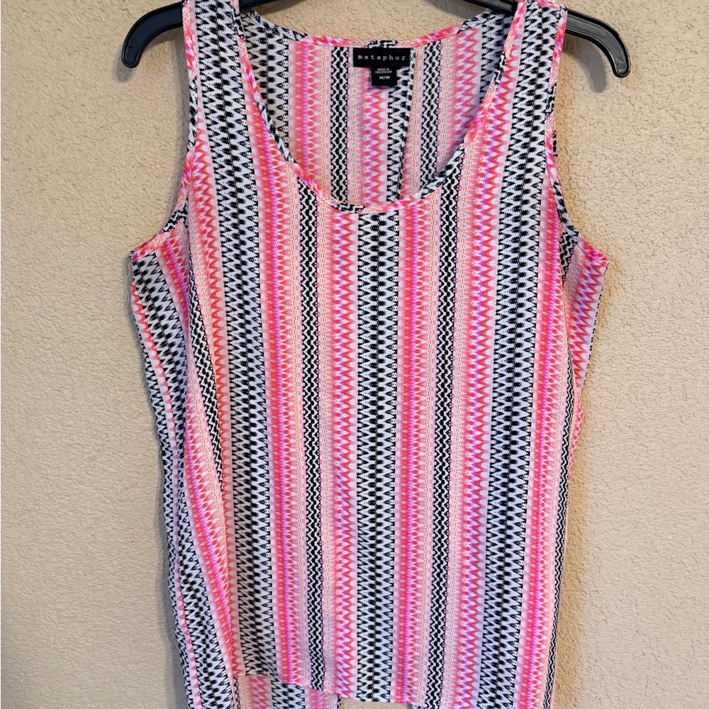 Metaphor Pink Black White Striped Sleeveless Tank